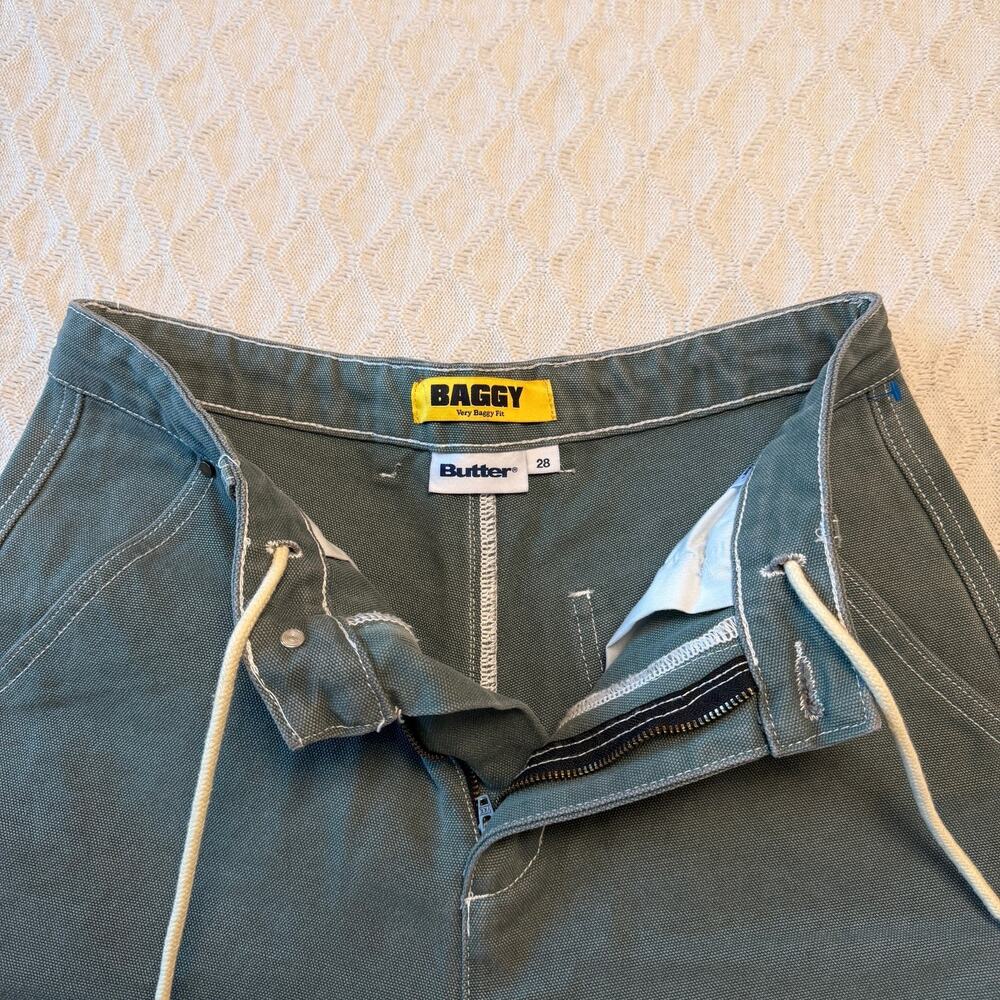 BUTTER Goods Work green pants Double Knee Very Baggy Fit Denim Jeans size 28 - Picture 2 of 7